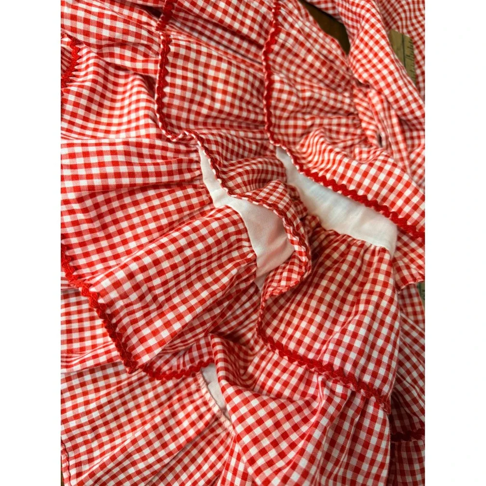 Gingham Dress Girls 3T Red White Checkered Tiered Ruffle Long Sleeve Americana